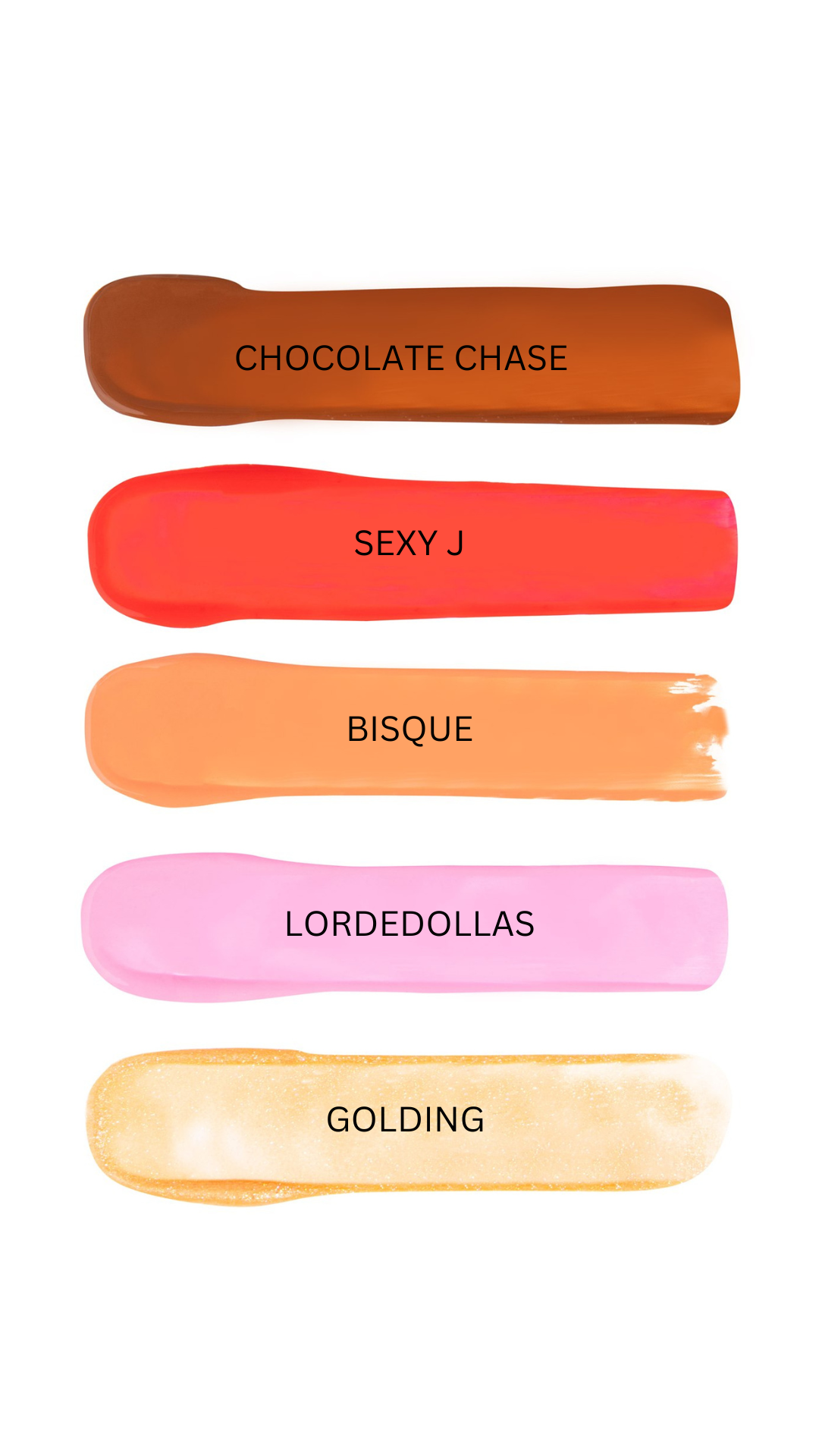 CHOCOLATE CHASE, SEXY J, BISQUE, LORDEDOLLAS AND GOLDING ALL SHADES OF NEW GALENTINES MLB MOISTURISING COLLECTION 